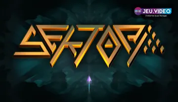 Logo de Sektori et vaisseau arcade sur fond néon