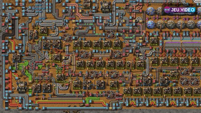 Base Factorio avancée avec chaînes de production, tapis et assembleurs pour illustrer l’usage ciblé des robots logistiques