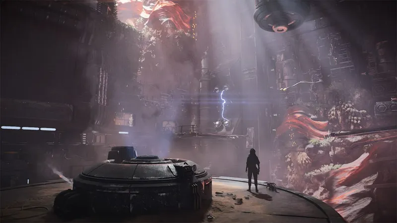 Salle de réacteur avec passerelles et machines pour préparer une sortie discrète dans Star Wars Outlaws