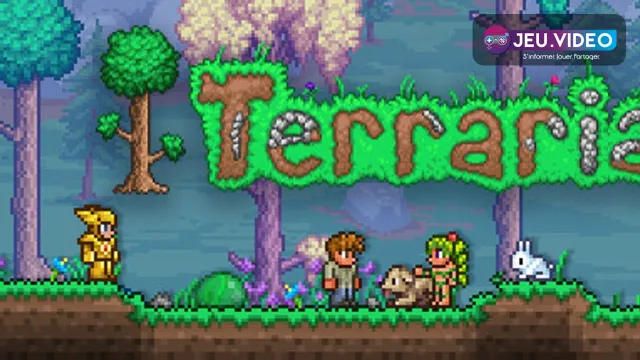 Visuel officiel de Terraria montrant un monde 2D d’exploration et de construction
