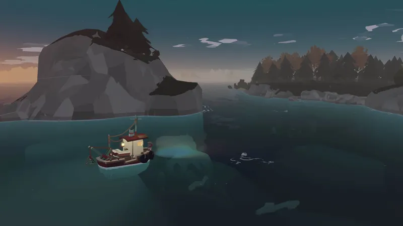 Bateau de Dredge naviguant de nuit près de rochers dangereux
