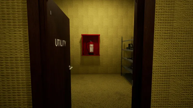 Capture officielle de BACKROOMS ANOMALY avec un passage de bureau sombre