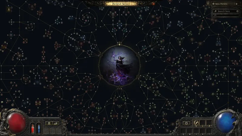 Écran du grand arbre de passifs de Path of Exile 2, utile pour montrer à quel point le jeu est déjà dense avant d ajouter encore plus de bruit à l écran en combat