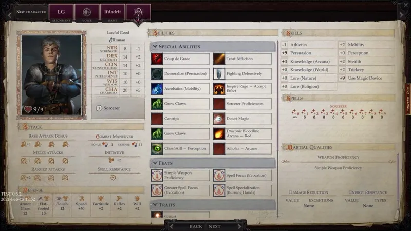 Pathfinder : Wrath of the Righteous - fiche de personnage