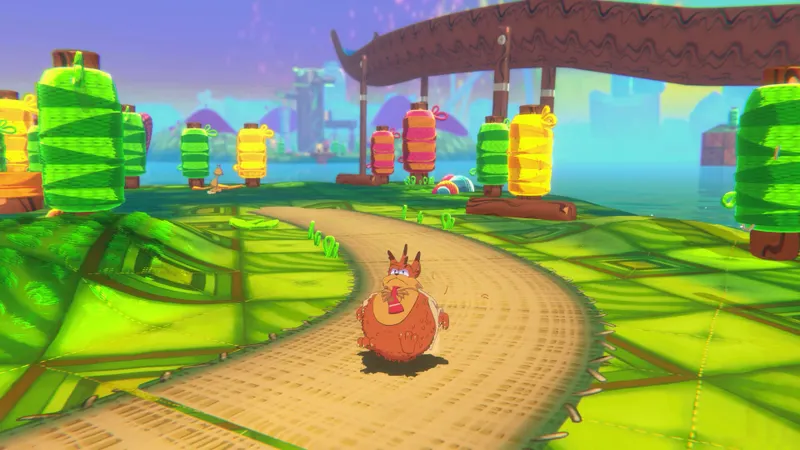 Bubsy 4D montrant un combat ou une séquence d’action en 3D