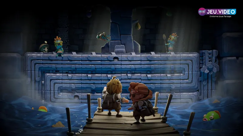Illustration officielle de Pit Panic avec l archéologue au grappin devant le logo du jeu