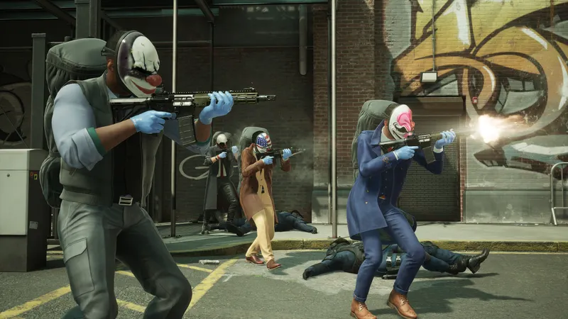 Combat PAYDAY 3 dans une rue avec lignes de tir ouvertes à contrôler avant de déplacer le butin
