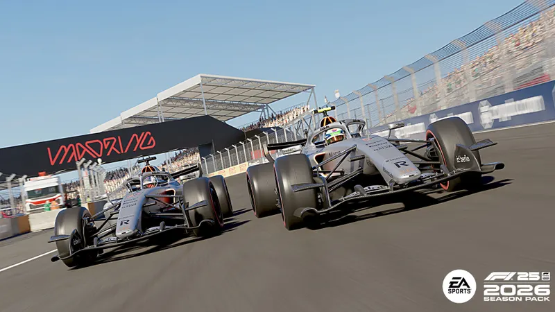 F1 25 Pack Saison 2026 avec deux monoplaces Audi en course sur le circuit MADRING