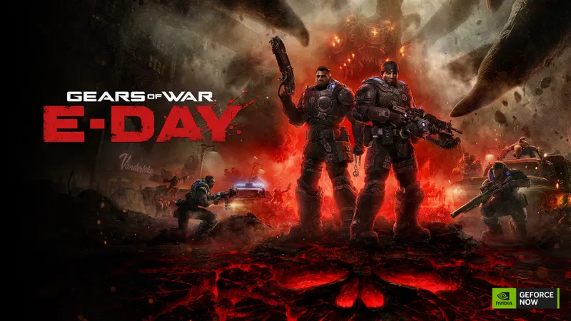 Gears of War : E-Day sur GeForce NOW, avec le logo du jeu dans le visuel NVIDIA