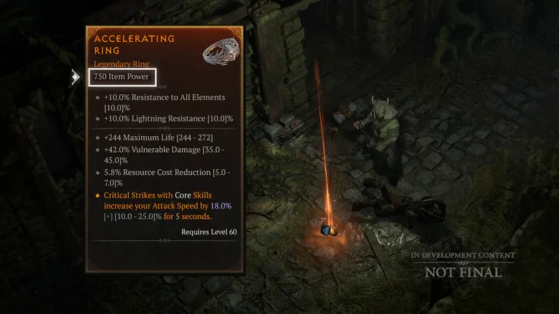 Objet légendaire de Diablo IV avec puissance et affixes visibles pour décider s’il faut l’équiper