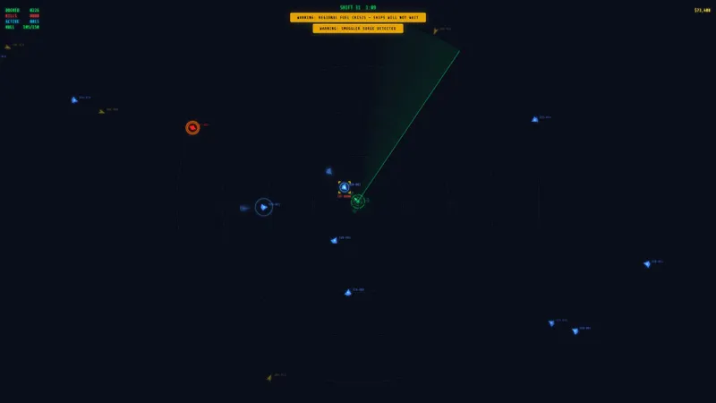Capture officielle d’Orbital Dispatch montrant des alertes et des menaces autour de la station