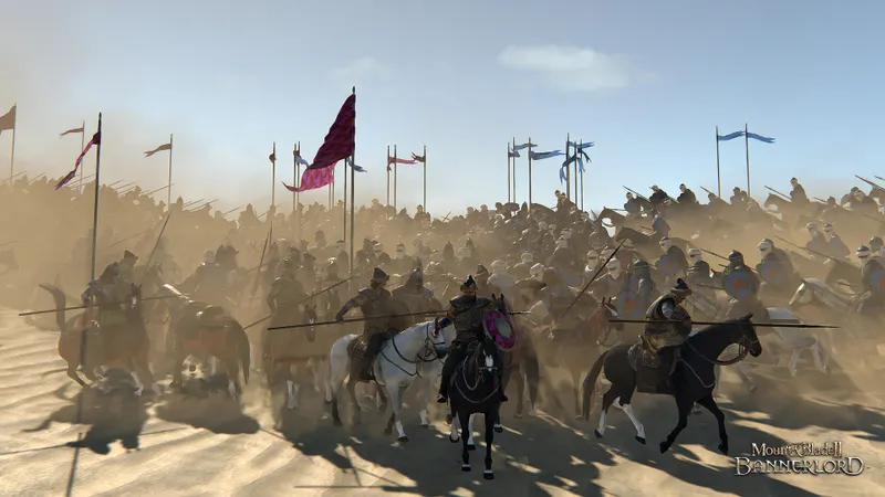 Ejército de Mount and Blade II Bannerlord atacando murallas durante un asedio