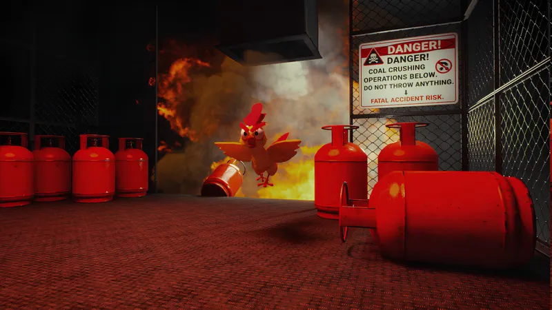Eggscape: escena de juego y entorno industrial en PC