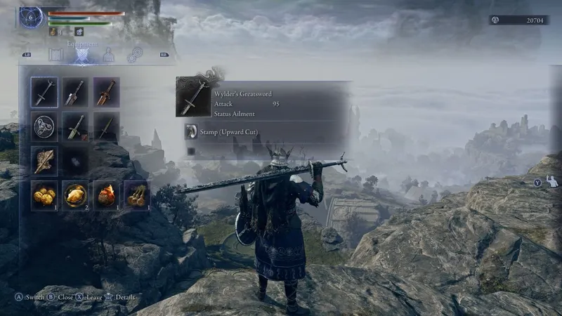 Menu d’équipement Elden Ring Nightreign montrant armes et objets à vérifier avant un combat important