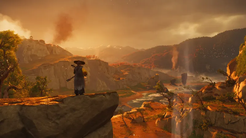 Groupe traversant un décor doré de Ghost of Yōtei, utile pour planifier une session coop Legends