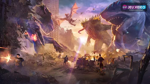 BeastLink trailer avec kaiju géants et soldats dans une ville détruite