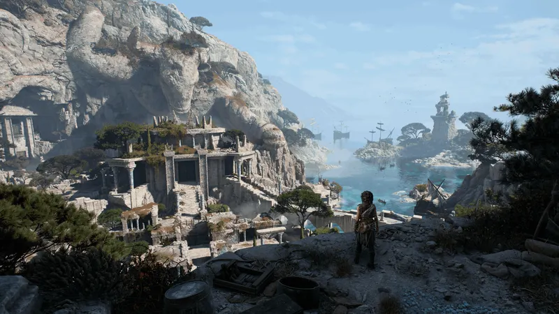 Sophia face à une île minoenne en ruines dans Resonance A Plague Tale Legacy