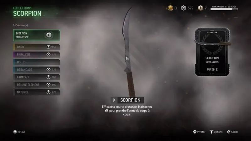 Débloquez les 7 éléments pour avoir l Armes Scorpion 