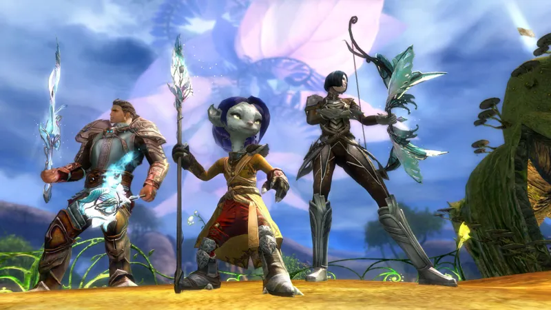 Visuel officiel de Guild Wars 2 associé à l’apprentissage des compétences d’arme, de l’esquive et du soin pendant les premiers combats