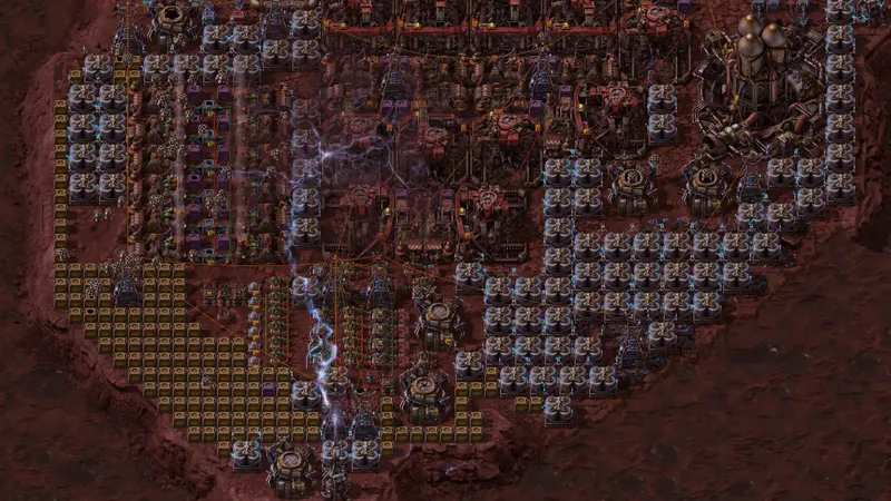 Foreuses Factorio sur des gisements de fer et cuivre à sécuriser avant une expédition Space Age