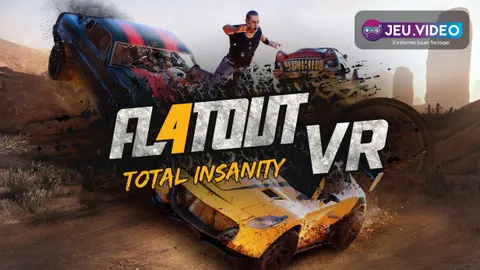 FlatOut 4 VR trailer avec voitures détruites et logo du jeu en accès anticipé