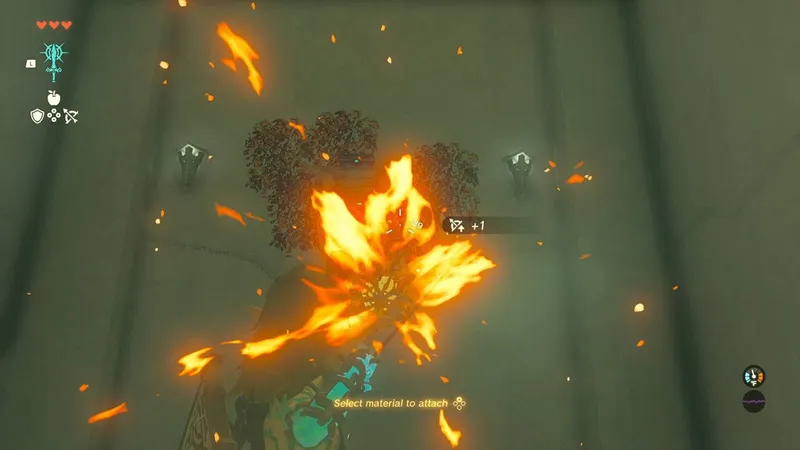 Sanctuaire In Isa dans Zelda Tears of the Kingdom avec une flèche combinée à un fruit de feu