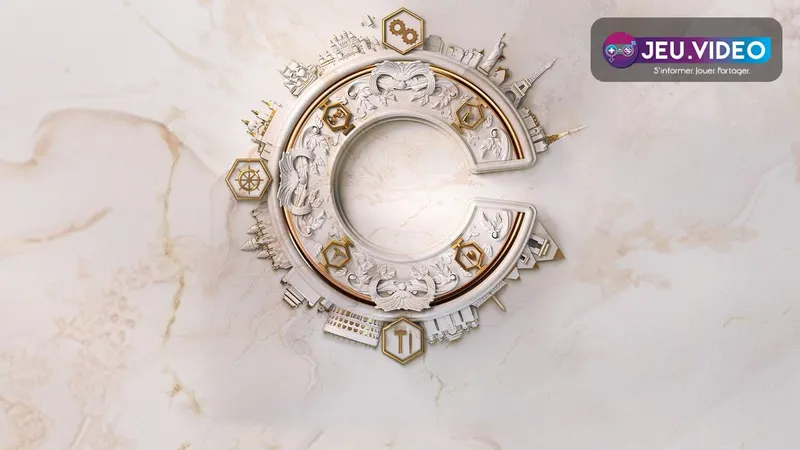Visuel officiel de Civilization VII montrant le monde et l’identité du jeu pour un guide sur diplomatie, quartiers et victoire