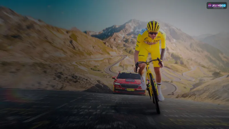Tour de France 2026 avec peloton sous la pluie et maillot jaune en course