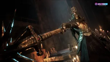 The Relic First Guardian montrant un boss armé dans une cathédrale sombre
