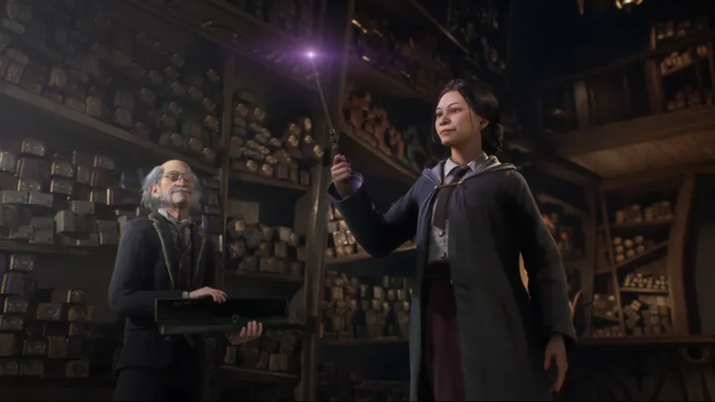 Capture officielle de Hogwarts Legacy montrant l’exploration du monde ouvert à balai