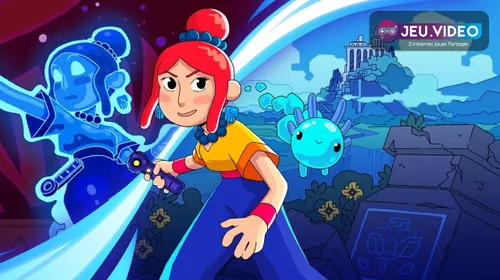 TetherGeist trailer avec Mae et Bao devant un monde de plateforme mystique