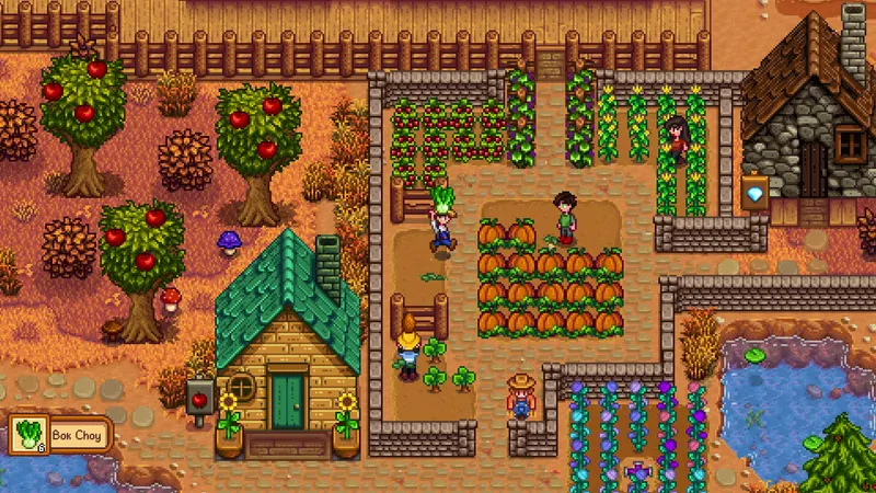 Récolte automnale de Stardew Valley avec citrouilles et canneberges
