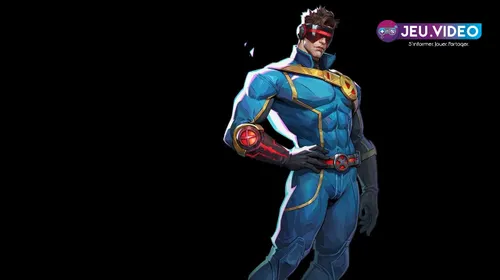 Illustration officielle de Cyclops dans Marvel Rivals avec sa visière rubis et son rayon optique