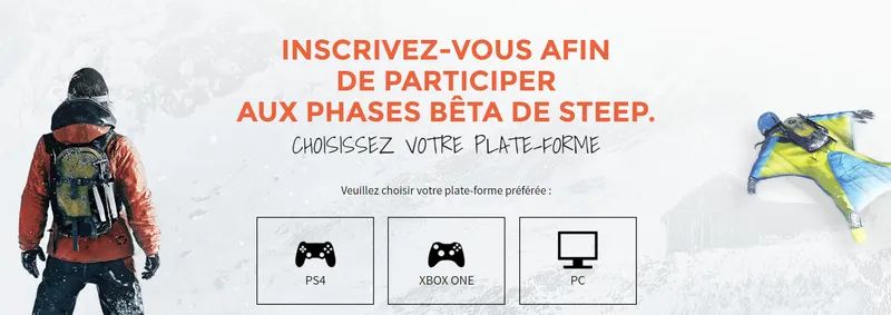 Screenshot de l'inscription à la bêta fermée de Steep