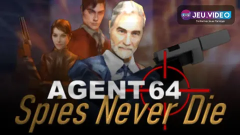 Bannière officielle d’Agent 64 Spies Never Die montrant un agent armé dans un univers d’espionnage rétro, disponible sur PC via Steam.