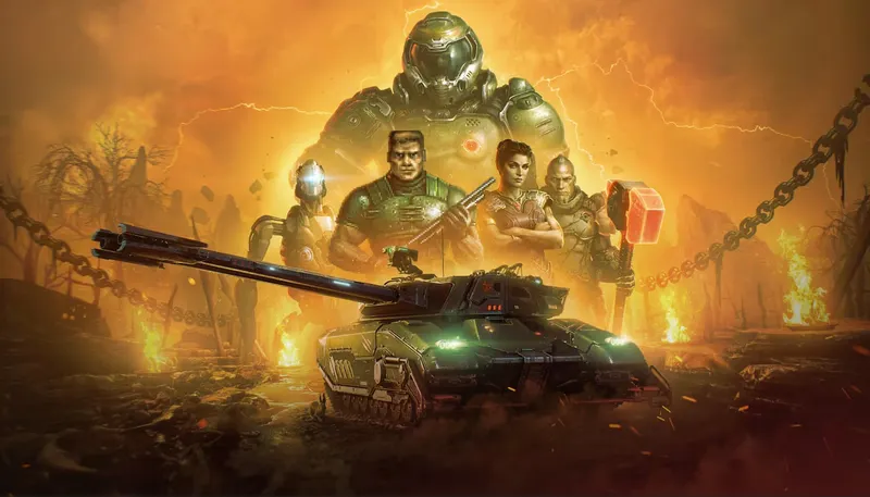 World of Tanks DOOM con los comandantes y el carro FV225 Mk. BFG