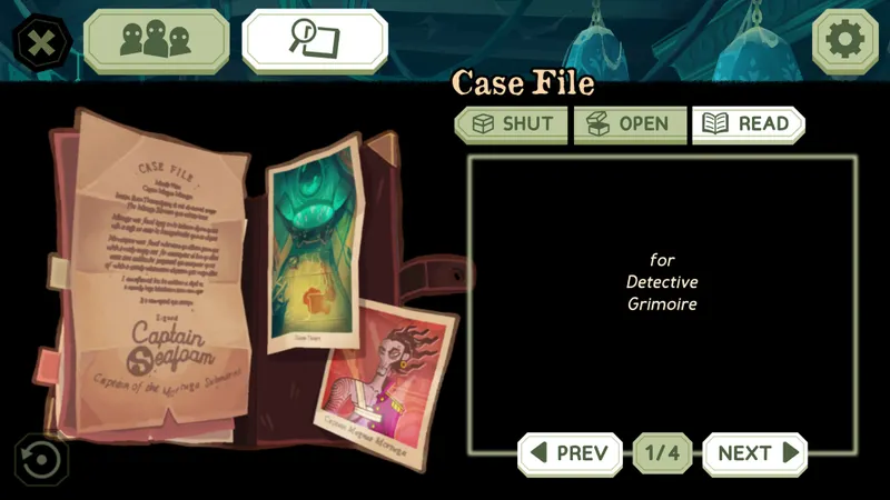 Capture officielle de The Mermaid Mask montrant l'examen d'indices