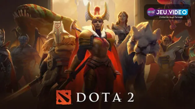 Bannière officielle de Dota 2 présentant plusieurs héros dans une scène de combat d équipe