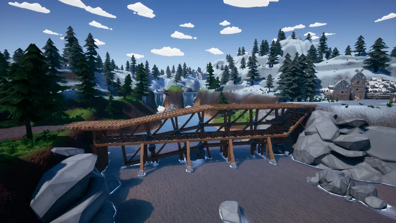 Pont et route de Hydroneer reliant les zones de départ aux terrains et aux boutiques pour planifier les trajets