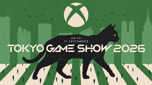 Xbox Tokyo Game Show 2026 : chat Xbox en silhouette devant Tokyo