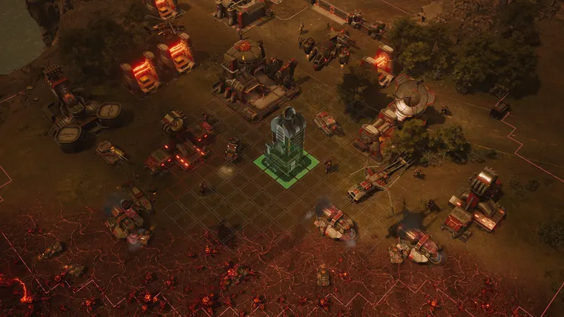 Base Dynasty en construction dans Tempest Rising avec bâtiments militaires et zone de production