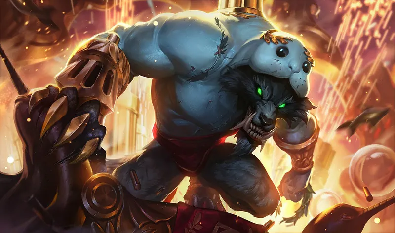 Troisième splash art officielle de Warwick utilisée pour la partie sur les ganks et la lecture des cibles blessées.