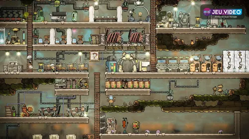 Base Oxygen Not Included organisée avec dortoirs, cultures, sanitaires et zones de travail pour survivre aux 50 premiers cycles