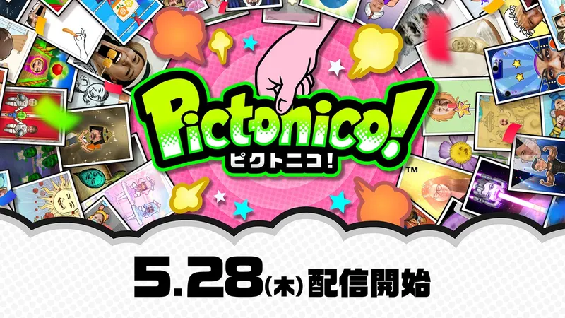 Illustration officielle de Pictonico! avec des résultats de microjeux partageables après une partie