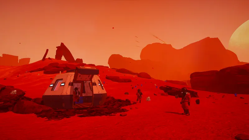The Planet Crafter montrant une base de terraformation sur une planète hostile