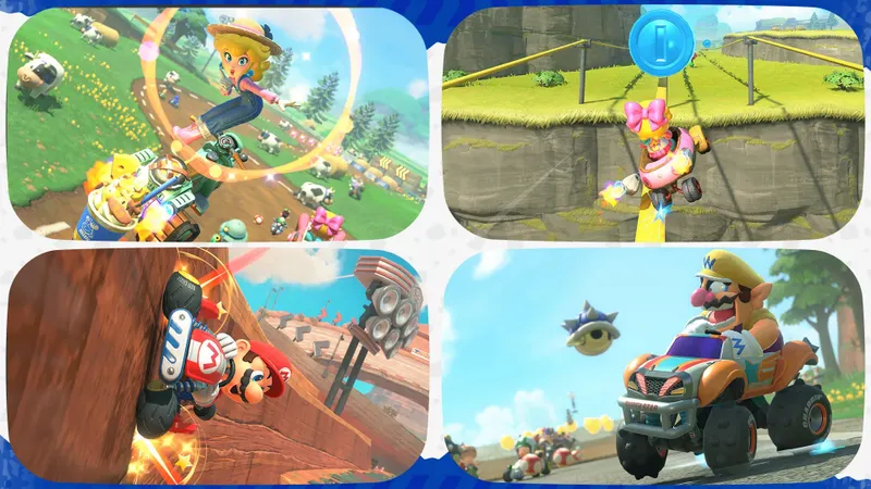 Image officielle de Mario Kart World montrant des techniques avancées sur route