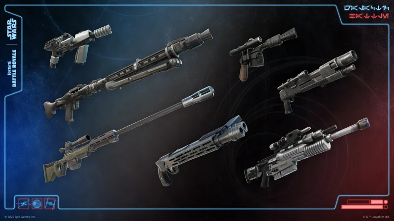 Sélection de blasters Fortnite Star Wars pour comparer les armes à courte et moyenne portée