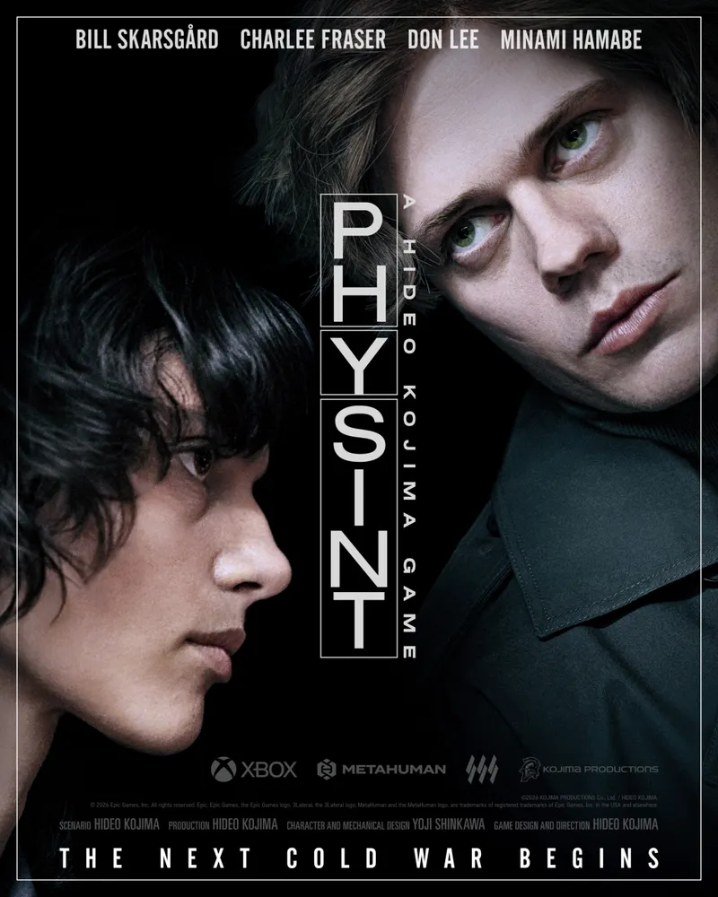Poster scuro che mostra in primo piano due volti di profilo, con la scritta « PHYSINT » disposta verticalmente al centro.