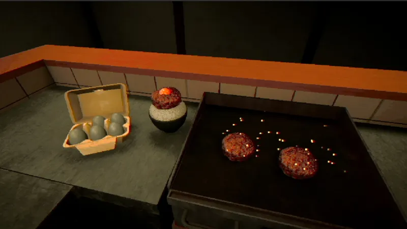 Plan de travail avec paquet de riz et appareil de cuisson dans The Hambagu Shop