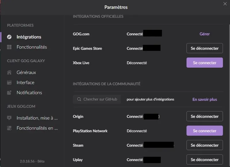 GOG GALAXY 2.0 EPIC GAMES STORE intégration